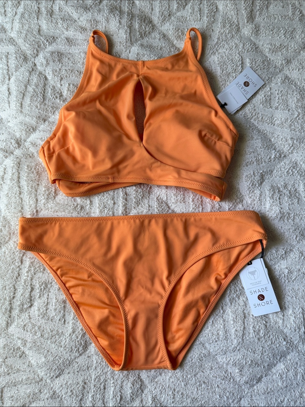 Shade & Shore Bright Orange High-Neck Bikini Set Size Small Bottoms size 32B top